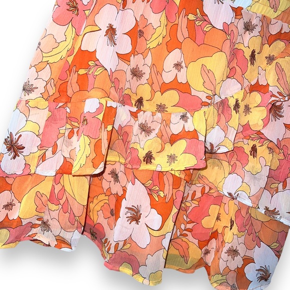 NEW Autres Filles Floral Lined Ruffle Skirt Orange Pink Yellow Women’s Size XL - Picture 5 of 6